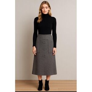 Vintage Y2K Cannisse Virgin Wool Euro Art Midi Long Skirt Gray Sz 8 Avant-garde